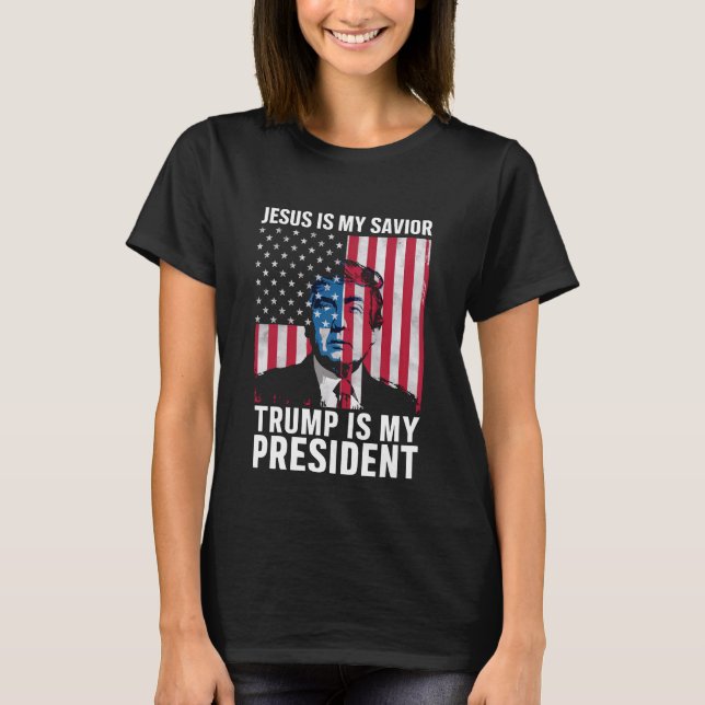 Camiseta Jesus é meu salvador Trump é meu presidente 2024 (Frente)