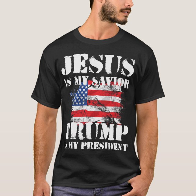 Camiseta Jesus é meu salvador Trump é meu presidente - Pro (Frente)