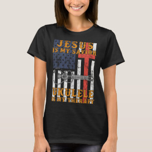 Camiseta Jesus é meu salvador ukulele é minha terapia mole