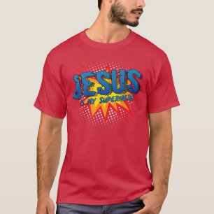 Camiseta Jesus É Meu Super-Herói Presente Cristão Fofo e Po