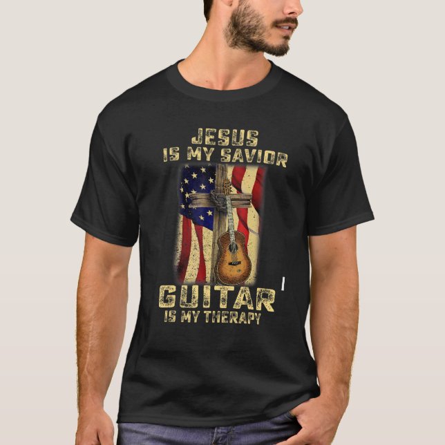 Camiseta Jesus é meu violão salvador é minha terapia cristã (Frente)