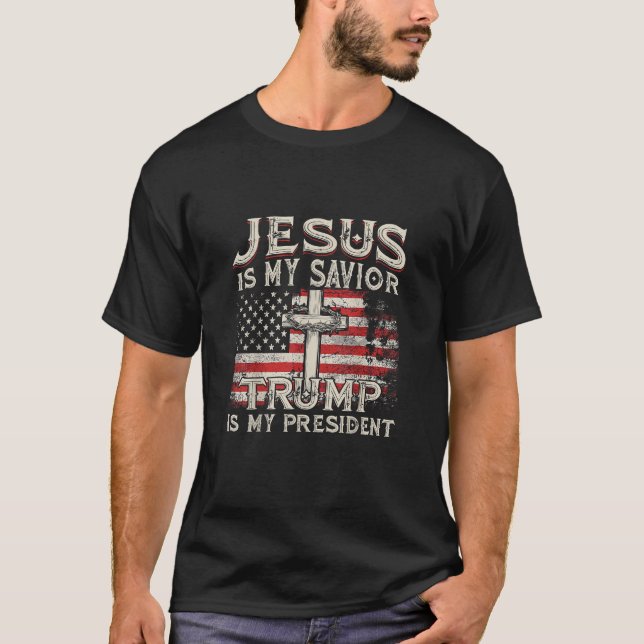 Camiseta Jesus é o meu salvador é o meu presidente american (Frente)