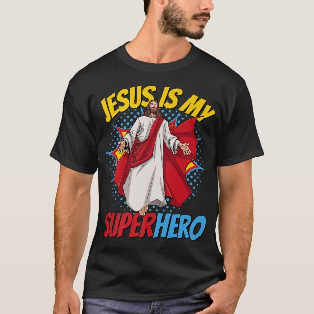 Camiseta Jesus é o meu super-herói poderoso Boo de BD Crist (Frente)