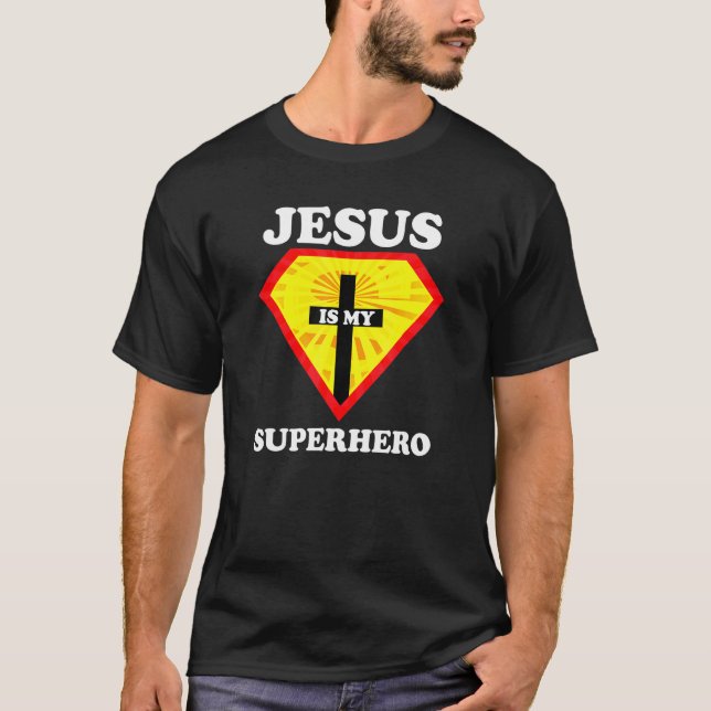 Camiseta Jesus É O Meu Super-Herói Poderoso, Cristão. (Frente)