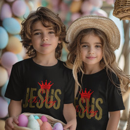 Camiseta Jesus é o Rei Bíblia Cristã Espiritual Para Crianç