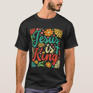 Camiseta Jesus é o rei Boho Flores Vintage Christian Gog R
