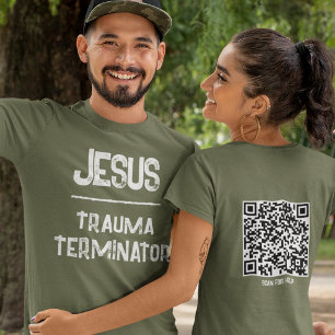 Camiseta Jesus é o Terminador de Trauma Código QR Escritura
