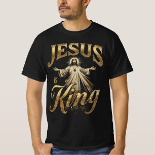 Camiseta Jesus É Rei Escritura Dourada Elegante Cristã