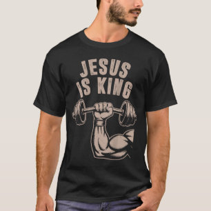 Camiseta Jesus É Rei Haltere Cruz Engraçado Treino Cristão