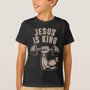 Camiseta Jesus É Rei Haltere Cruz Engraçado Treino Cristão