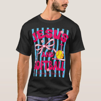 Camiseta Jesus E Softball Laço Cristão Mamãe Meninas