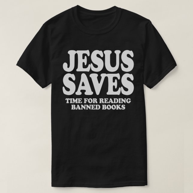 Camiseta Jesus economiza tempo para ler livros proibidos (Frente do Design)