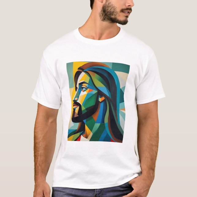 Camiseta Jesus em cubismo verde 6 (Frente)