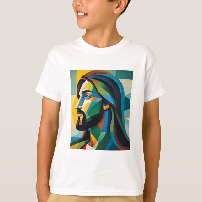 Camiseta Jesus em cubismo verde 6 (Frente)