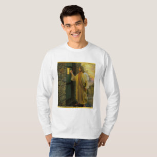 Camiseta Jesus em sua porta com um design da folha de ouro