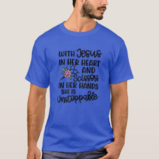 Camiseta Jesus Em Sua Tesoura Cardíaca Nas Mãos Hairstyli