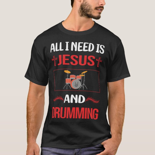 Camiseta Jesus engraçado tocando bateria Bateria Tambor Tam (Frente)