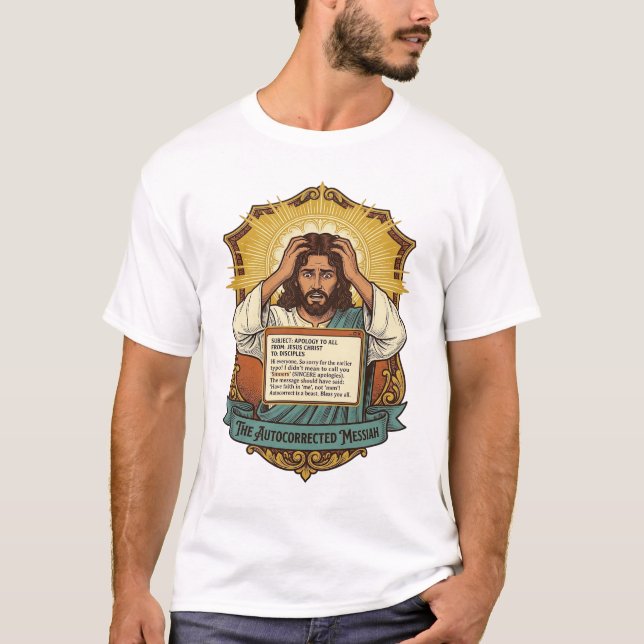 Camiseta Jesus Erro de E-mail Correção Automática Desastre  (Frente)