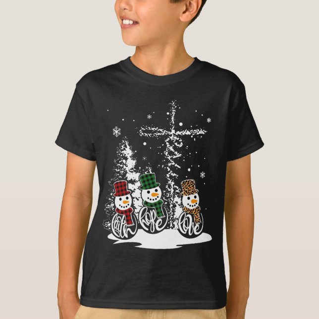 Camiseta Jesus Faith Hope ama Snowman Engraçado Feliz Natal (Frente)