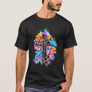 Camiseta Jesus Fé Borboleta Flor Católica Cristã