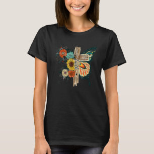 Camiseta Jesus Fé Borboleta Flor Católica Cristã