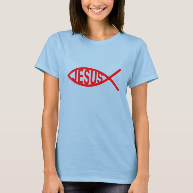 Camiseta Jesus Fishy em Vermelho (Frente)