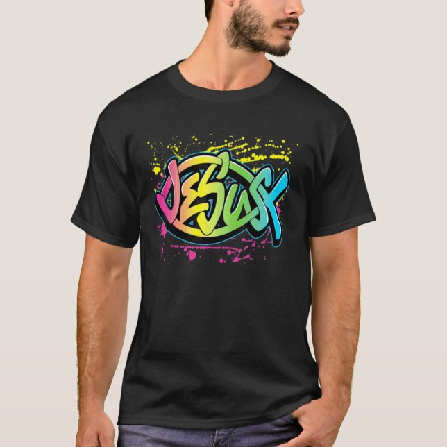 Camiseta Jesus Forma de Peixe Colorido (Frente)