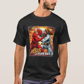 Camiseta Jesus Has Your Back Jiu Jitsu Retro Christian Men 