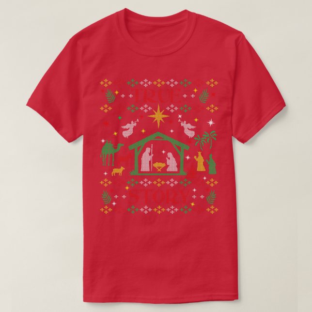 Camiseta Jesus, História Cristã Manger Natividade Ugly Ch (Frente do Design)