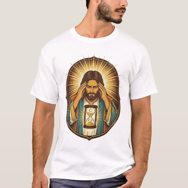 Camiseta Jesus Impaciente Carregando Ampulheta Internet Len (Frente)