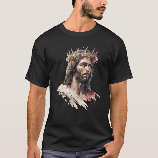 Camiseta Jesus Is King Of Kings Jesus Floral Crown Christia (Frente)