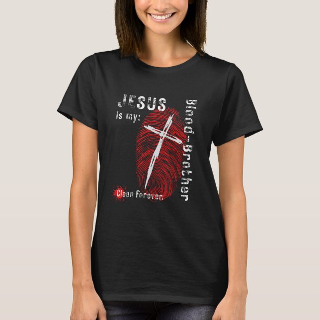 Camiseta Jesus is my Blood Brother Cross Fingerprint Destre (Frente)