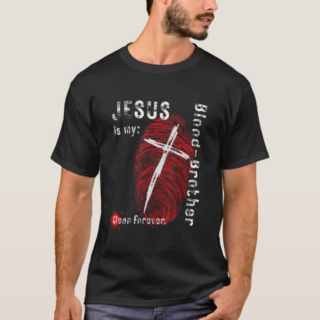 Camiseta Jesus is my Blood Brother Cross Fingerprint Destre (Frente)