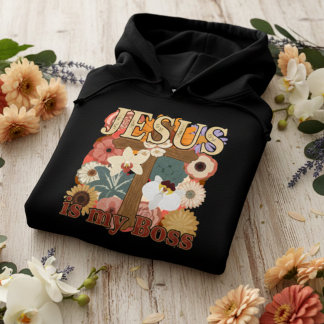 Camiseta Jesus Is My Boss – Vintage Floral Cross Christian