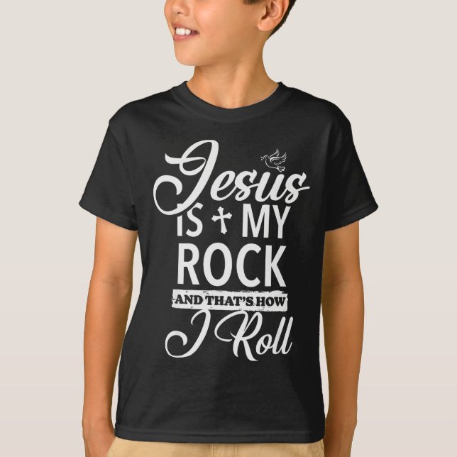 Camiseta Jesus Is My Rock And That Is How I Roll Funny Reli (Frente)