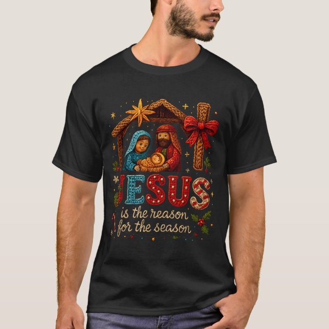 Camiseta Jesus Is The Reason For Season Yarn Crochet Art De (Frente)