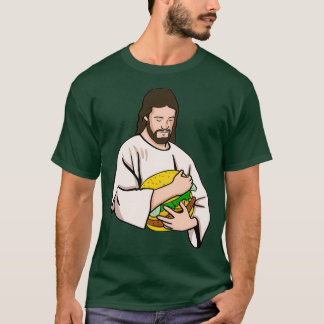 Camiseta Jesus Loves Burgers Jesus Holding A Burger