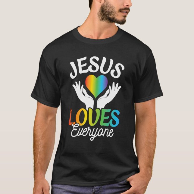 Camiseta Jesus Loves Everyone Gay Lesbian LGBTQ Pride Chris (Frente)