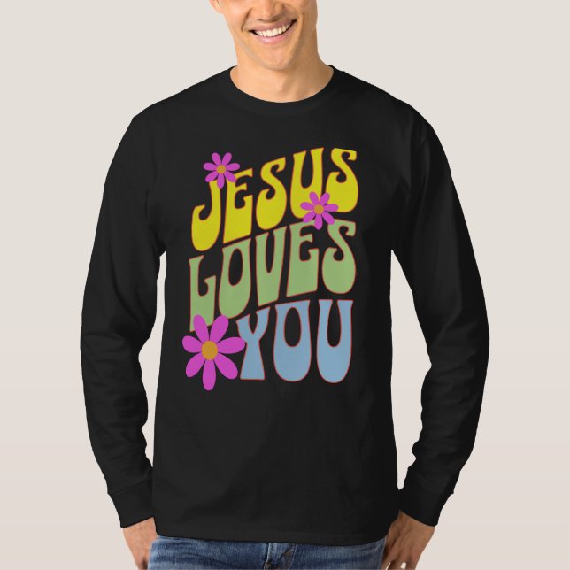 Camiseta Jesus Loves You Groovy Christian Christianity Fait (Frente)