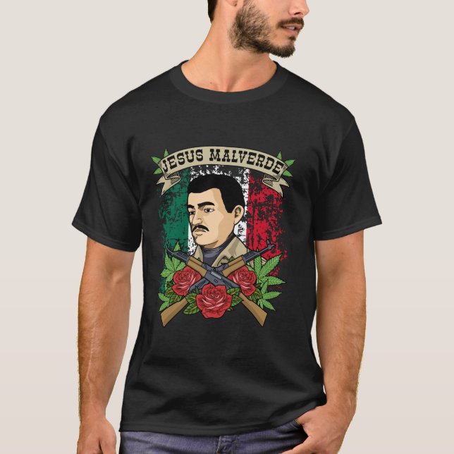 Camiseta Jesus Malverde Mulheres do México Jesus Malverde (Frente)