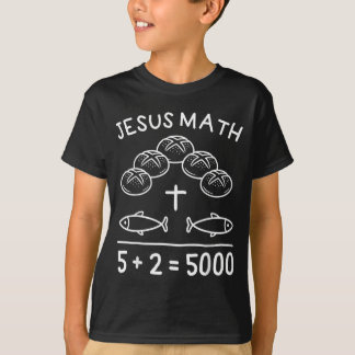 Camiseta Jesus Matemática 2 Peixes 5 Pães Alimenta Os 5000