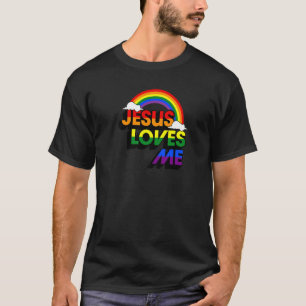 Camiseta Jesus Me Ama Gay Rainbow Cute Christian Lgbtq P