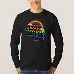 Camiseta Jesus Me Ama Gay Rainbow Cute Christian Lgbtq P