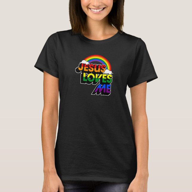 Camiseta Jesus Me Ama Gay Rainbow Cute Christian Lgbtq P (Frente)