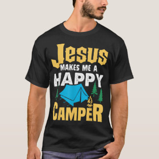 Camiseta Jesus Me Faz um Acampante Feliz Amante de Acampame