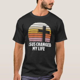 Camiseta Jesus Mudou Minha Vida Cristão Retro Cruz Pôr do S