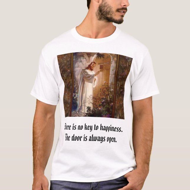 Camiseta Jesus na porta, lá não é nenhuma chave à (Frente)