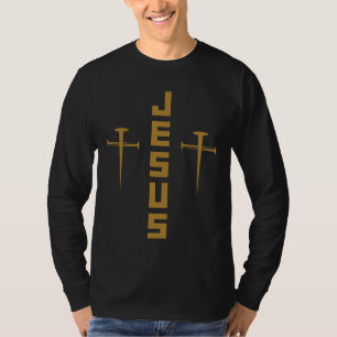 Camiseta JESUS Nail Cross Christian Faith Para Crenças GLD