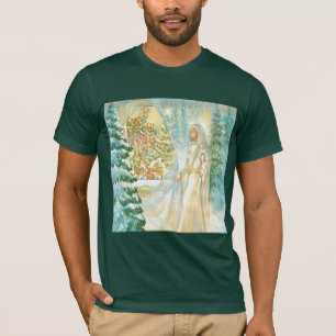 Camiseta Jesus no Natal que olha com o véu da neve