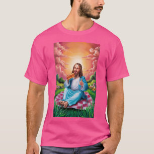 Camiseta Jesus No Parque Desfrutando De Um Cachorro Quente